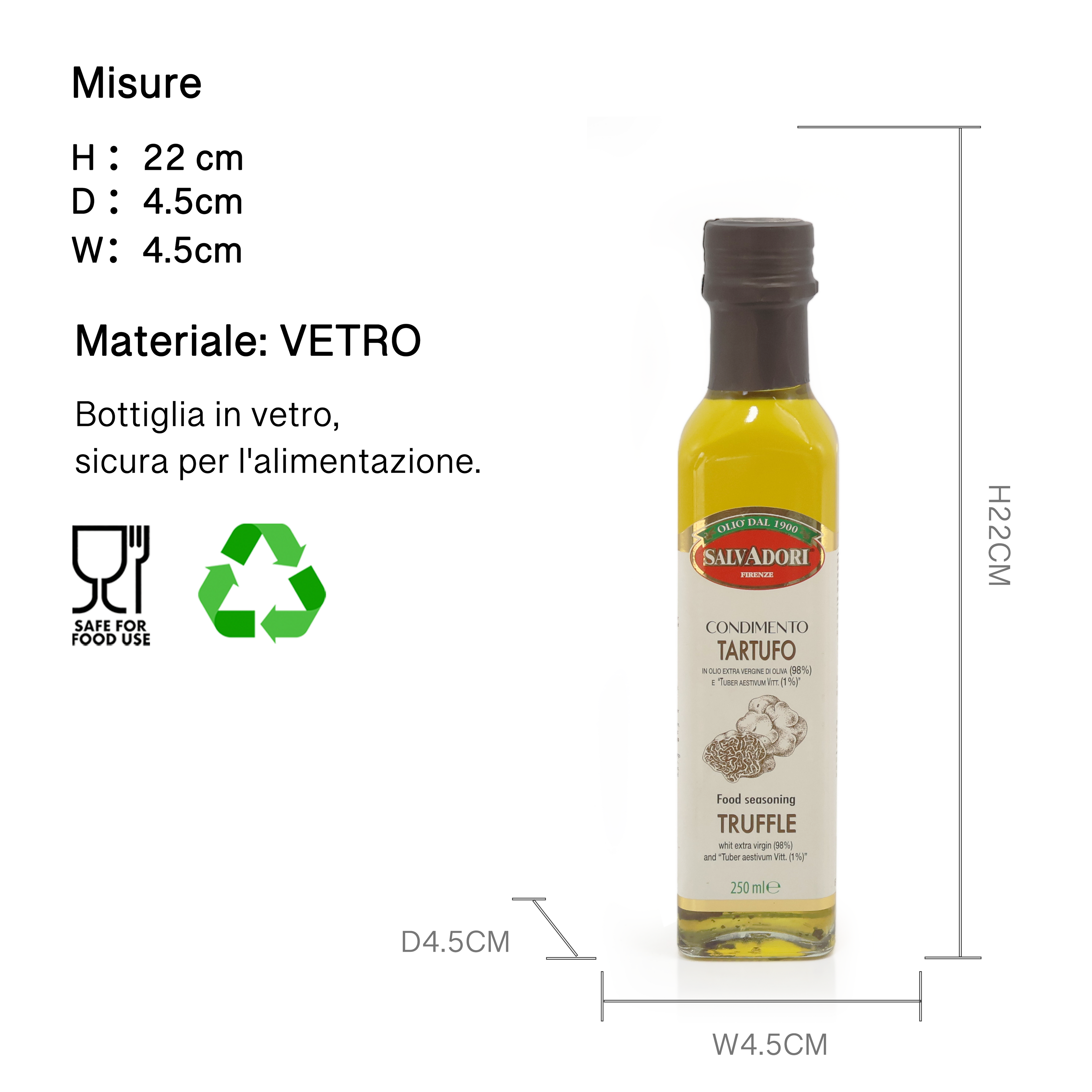 Olio al tartufo nero 250 ml Olio extra vergine d'oliva per salse e per insaporire i piatti Adatto a una dieta vegana e senza glutine