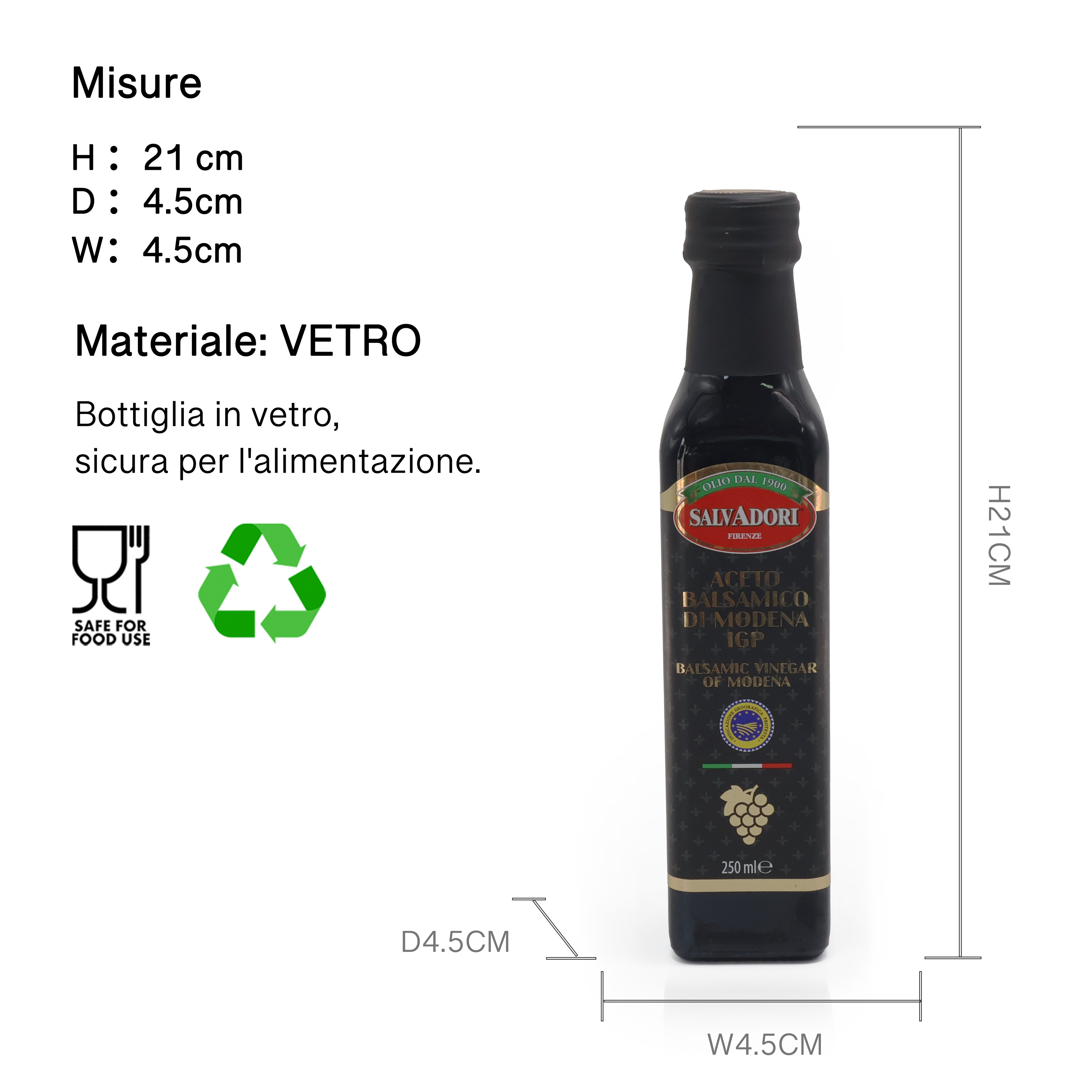 Aceto Balsamico di Modena IGP 250ml – Condimento Italiano Tradizionale, Ideale per Insalate, Carne e Formaggi