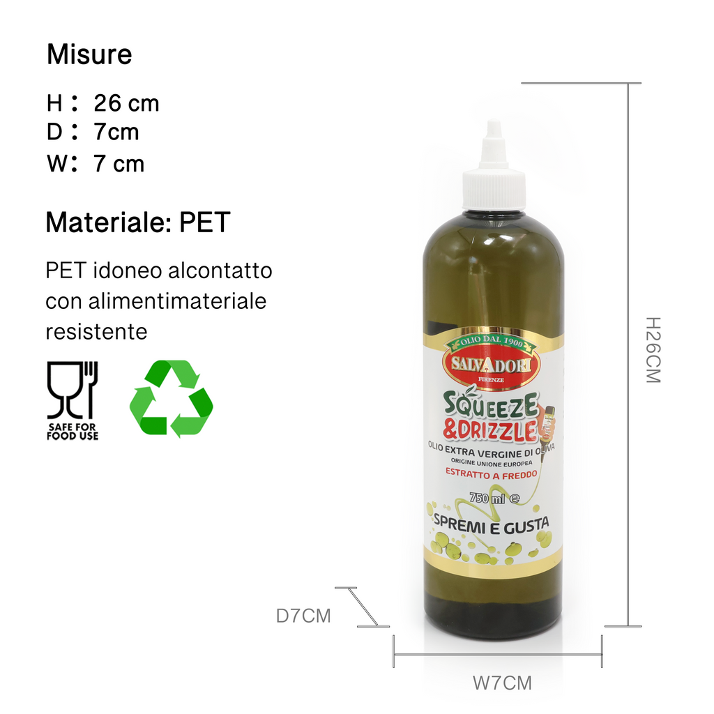 Olio EVO 750ml Squeeze & Drizzle – Condimento Pratico per Insalate, Pizza, Carne e Pesce