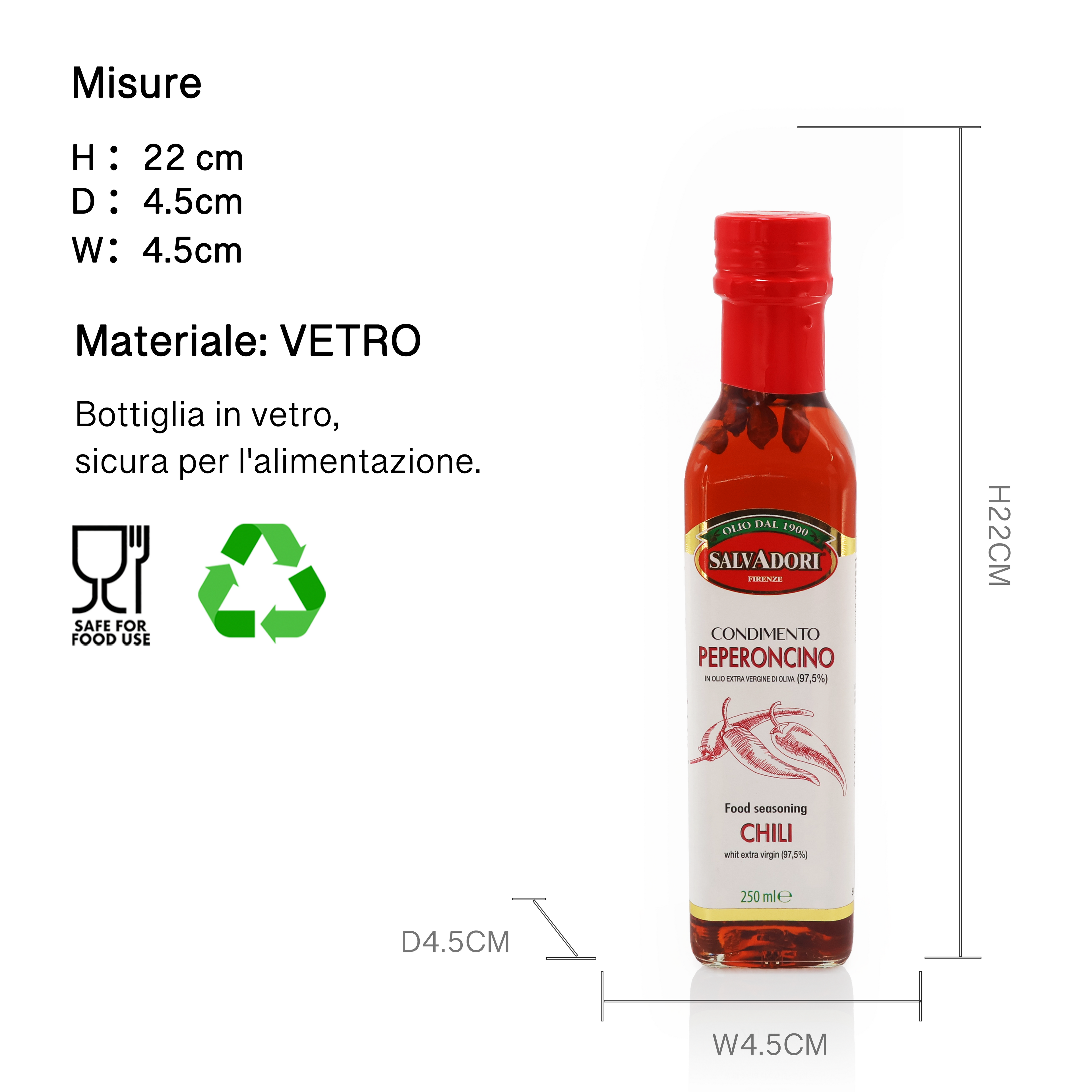 Condimento al Peperoncino 250ml – Olio Extra Vergine di Oliva con Peperoncino, Ideale per Pizza, Pasta, Carne e Verdure