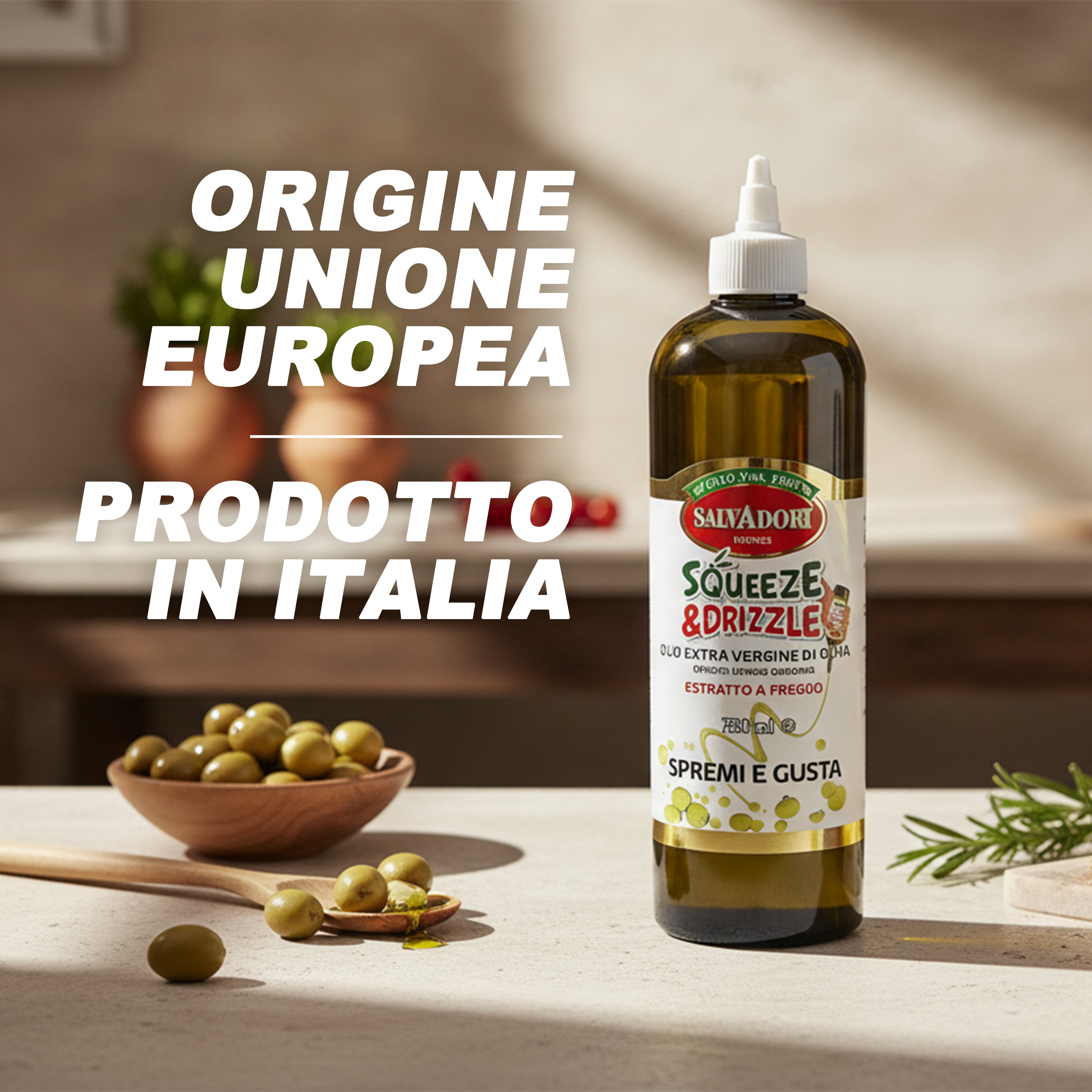 Olio EVO 750ml Squeeze & Drizzle – Condimento Pratico per Insalate, Pizza, Carne e Pesce