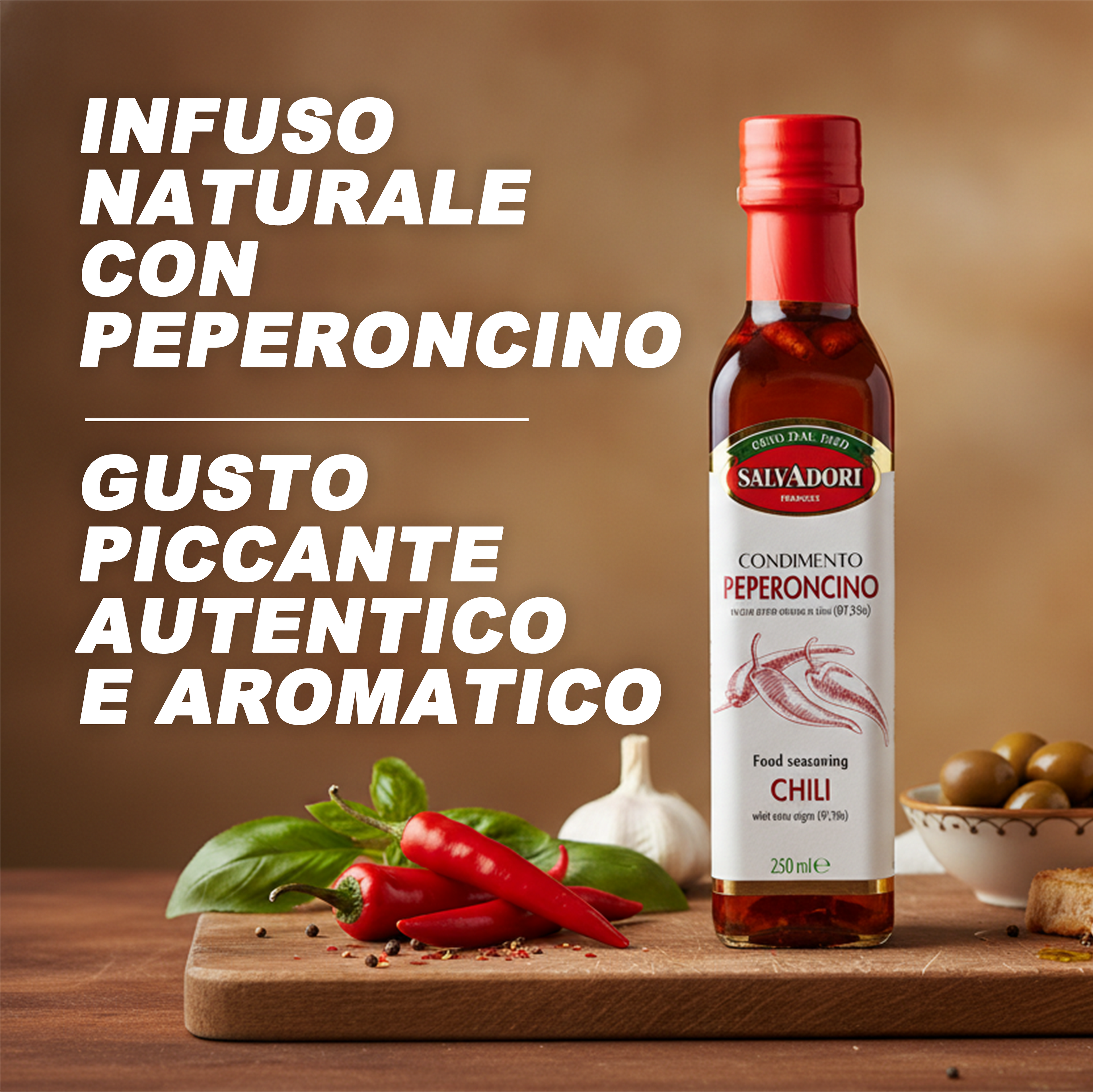 Condimento al Peperoncino 250ml – Olio Extra Vergine di Oliva con Peperoncino, Ideale per Pizza, Pasta, Carne e Verdure