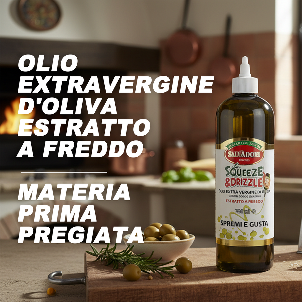 Olio EVO 750ml Squeeze & Drizzle – Condimento Pratico per Insalate, Pizza, Carne e Pesce