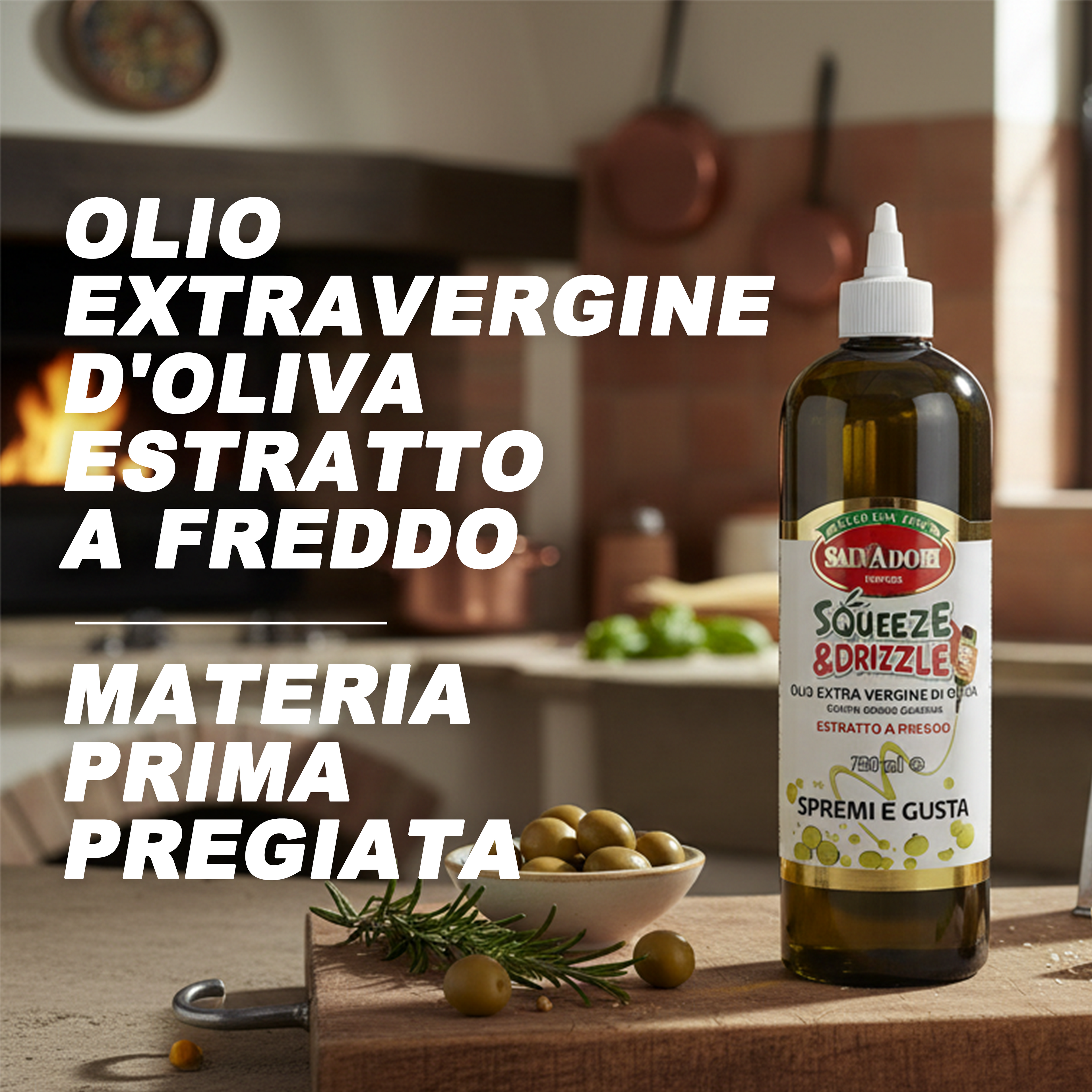 Olio EVO 750ml Squeeze & Drizzle – Condimento Pratico per Insalate, Pizza, Carne e Pesce