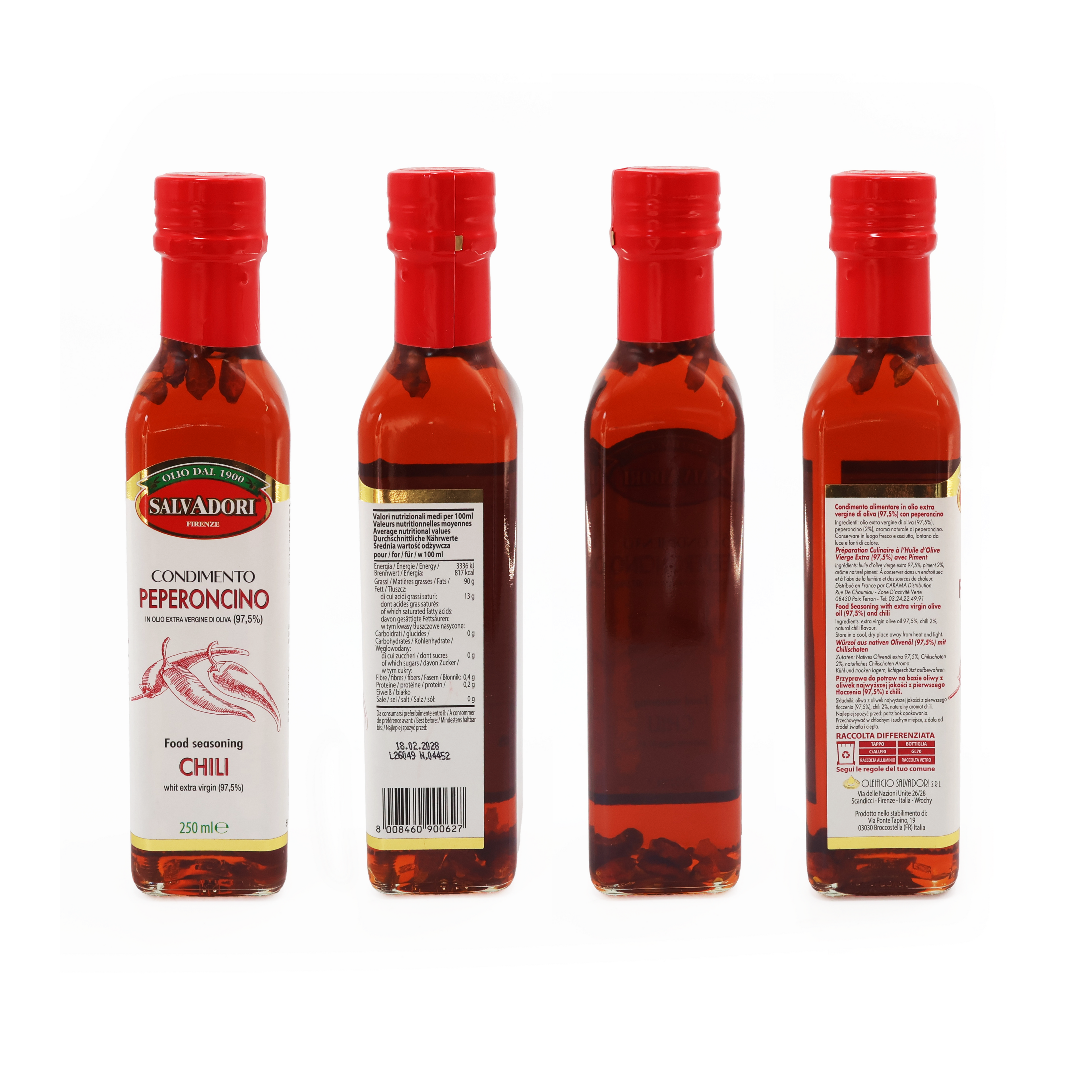 Condimento al Peperoncino 250ml – Olio Extra Vergine di Oliva con Peperoncino, Ideale per Pizza, Pasta, Carne e Verdure