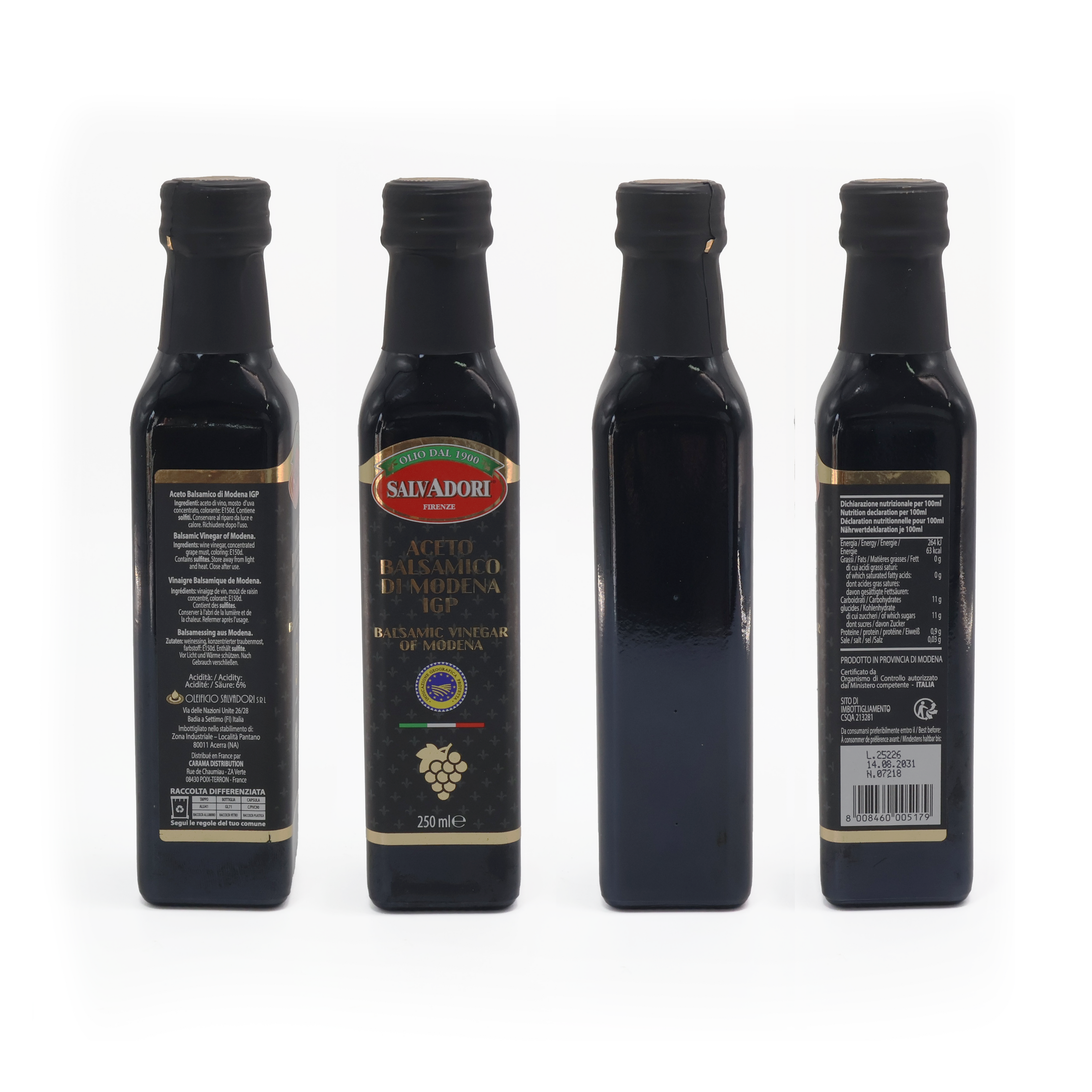 Aceto Balsamico di Modena IGP 250ml – Condimento Italiano Tradizionale, Ideale per Insalate, Carne e Formaggi