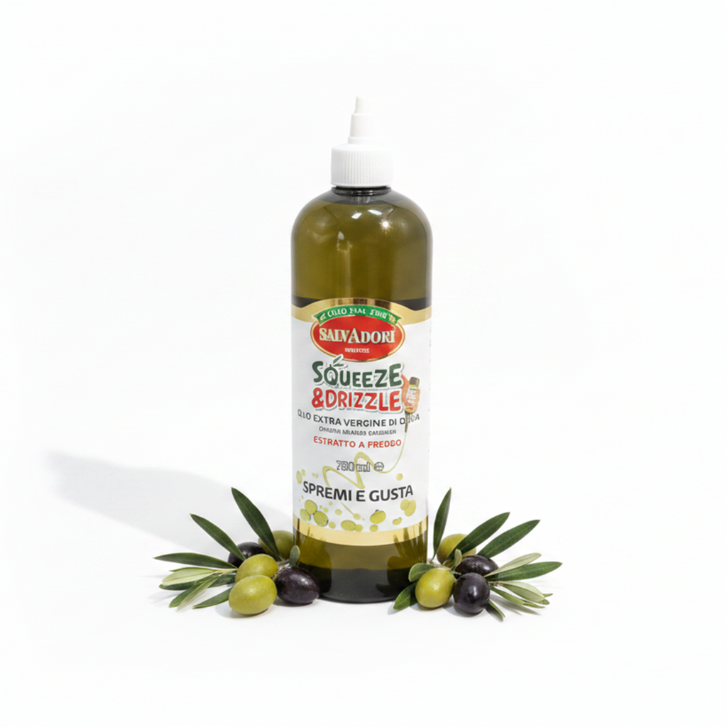 Olio EVO 750ml Squeeze & Drizzle – Condimento Pratico per Insalate, Pizza, Carne e Pesce