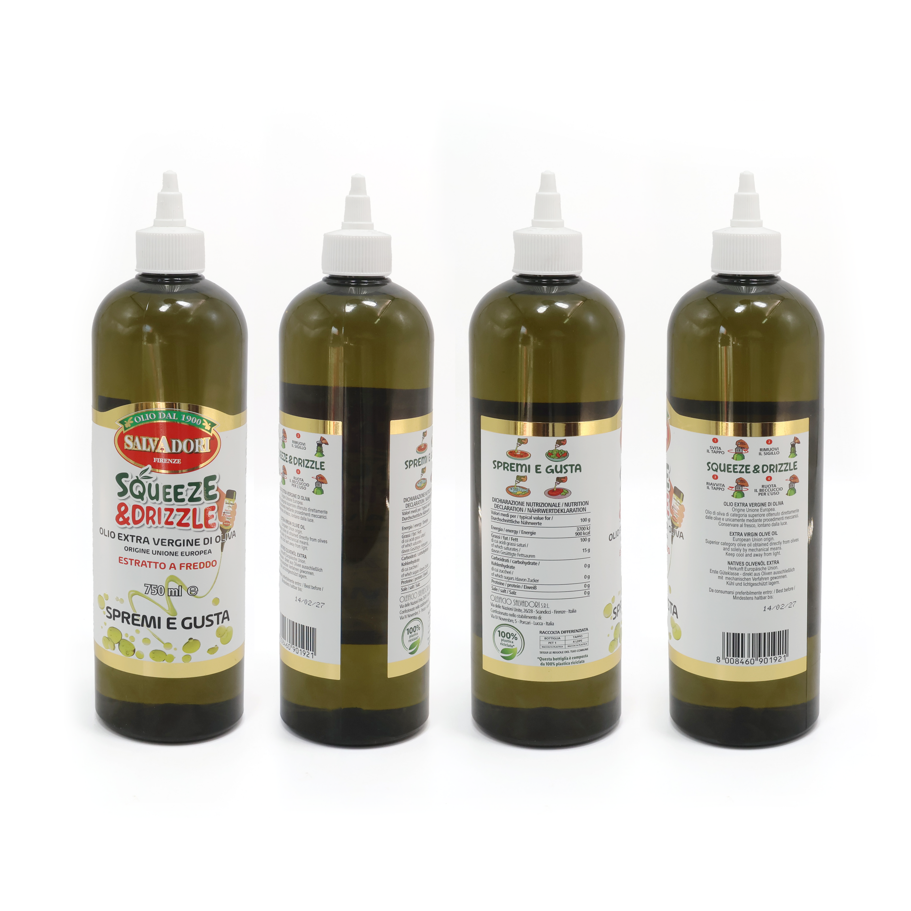 Olio EVO 750ml Squeeze & Drizzle – Condimento Pratico per Insalate, Pizza, Carne e Pesce