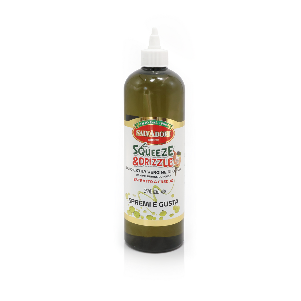 Olio EVO 750ml Squeeze & Drizzle – Condimento Pratico per Insalate, Pizza, Carne e Pesce