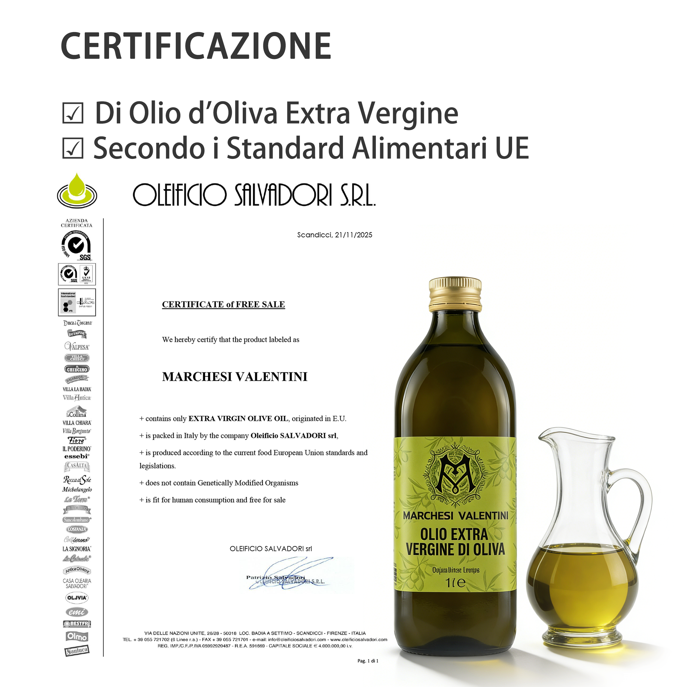 Marchesi Valentini Olio extravergine di oliva 1L Imbottigliato in vetro