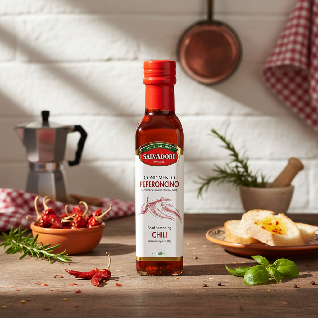 Condimento al Peperoncino 250ml – Olio Extra Vergine di Oliva con Peperoncino, Ideale per Pizza, Pasta, Carne e Verdure