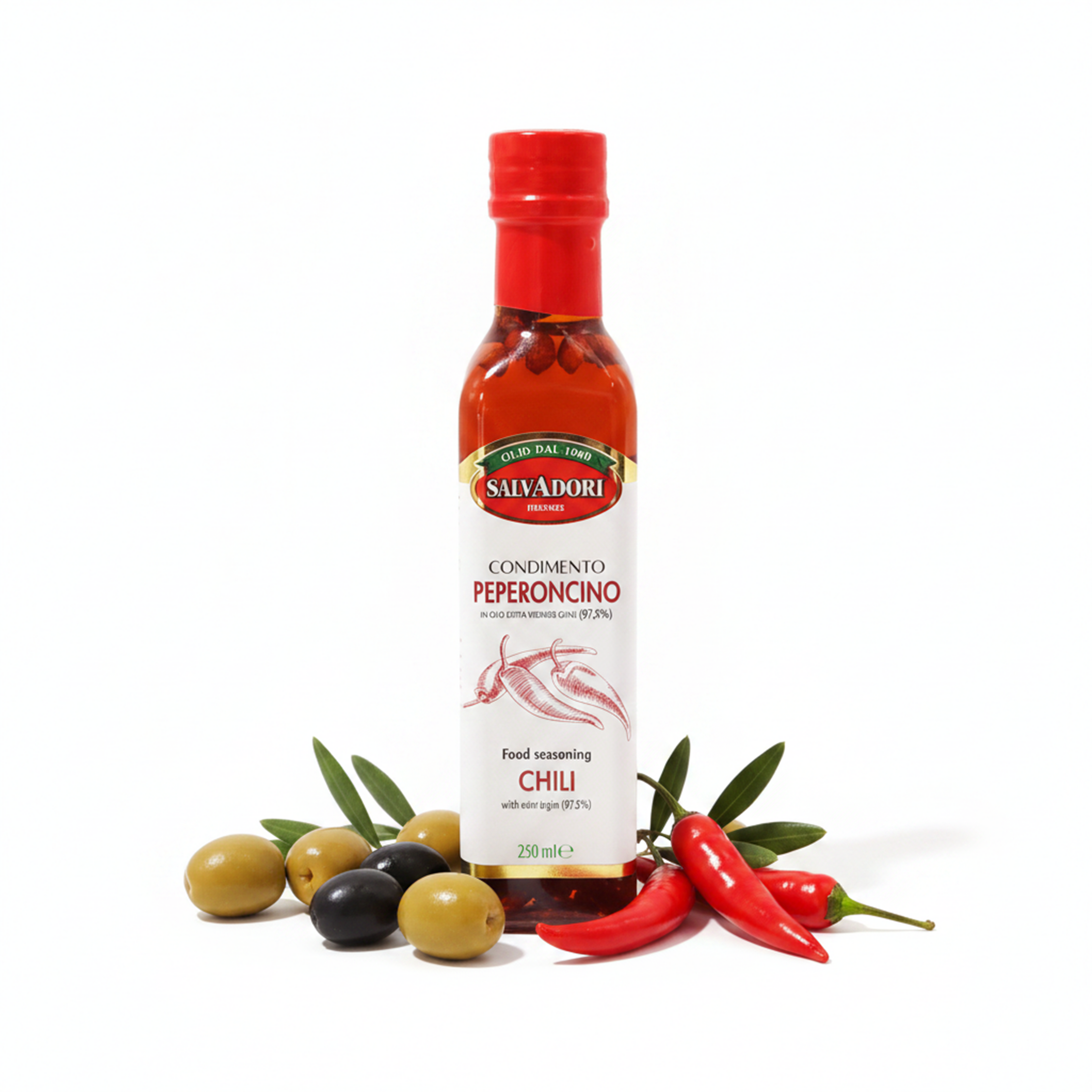 Condimento al Peperoncino 250ml – Olio Extra Vergine di Oliva con Peperoncino, Ideale per Pizza, Pasta, Carne e Verdure