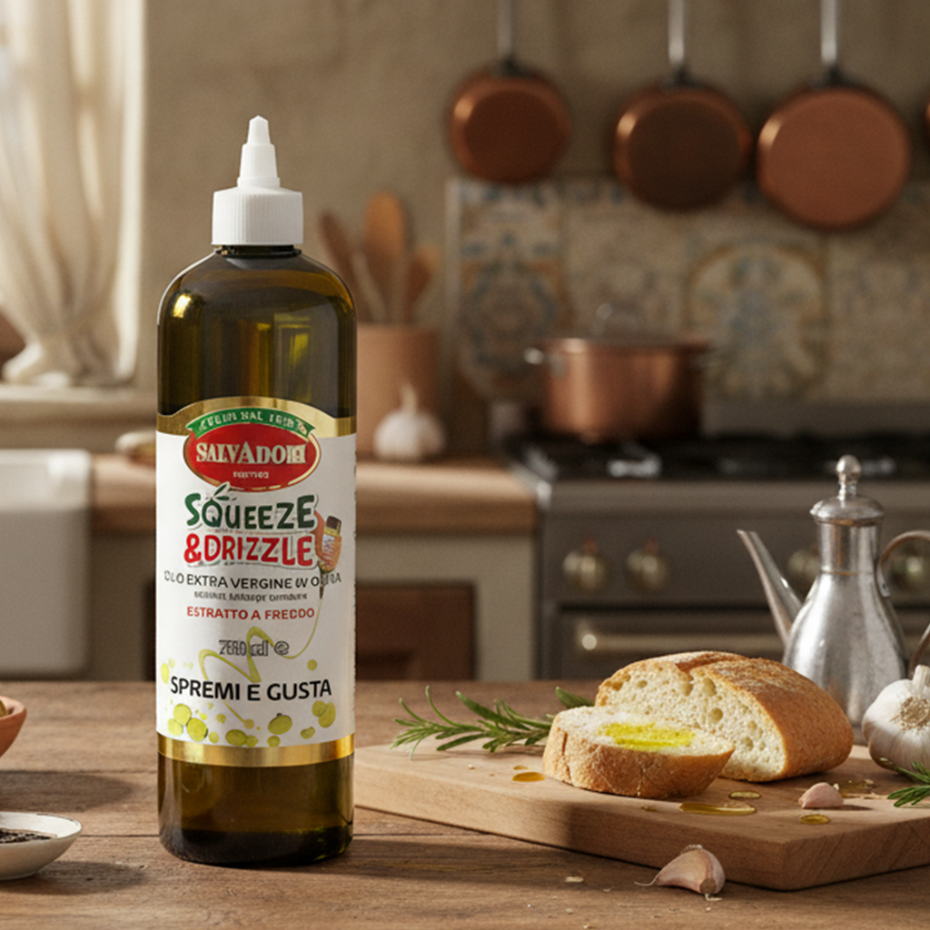 Olio EVO 750ml Squeeze & Drizzle – Condimento Pratico per Insalate, Pizza, Carne e Pesce