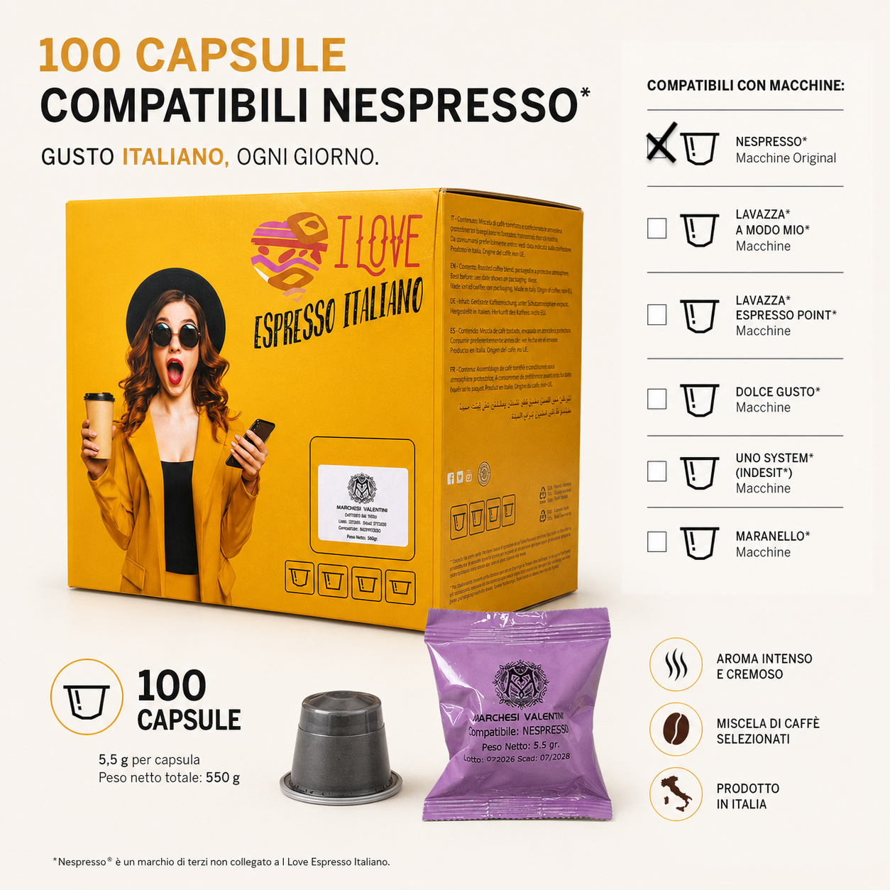 Marchesi Valentini 100 Capsule Compatibili Nespresso