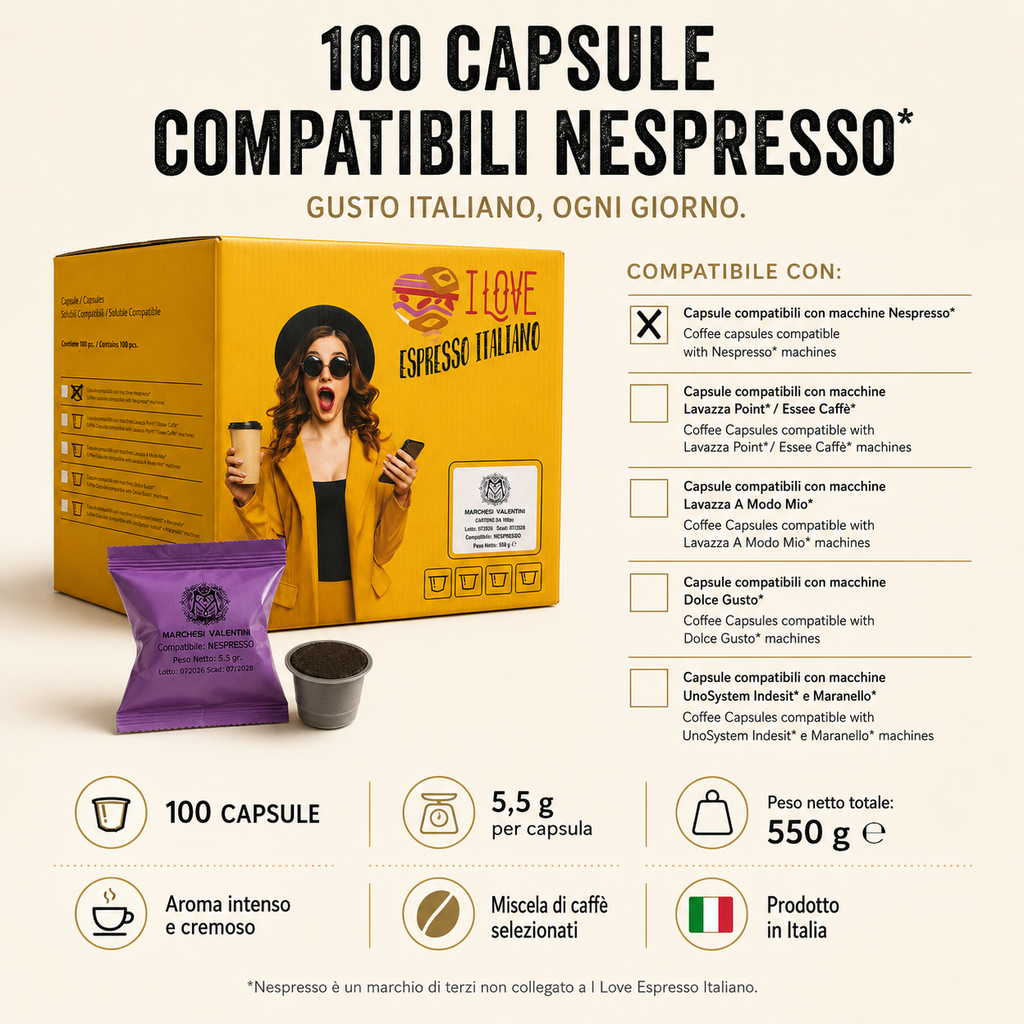 Marchesi Valentini 100 Capsule Compatibili Nespresso