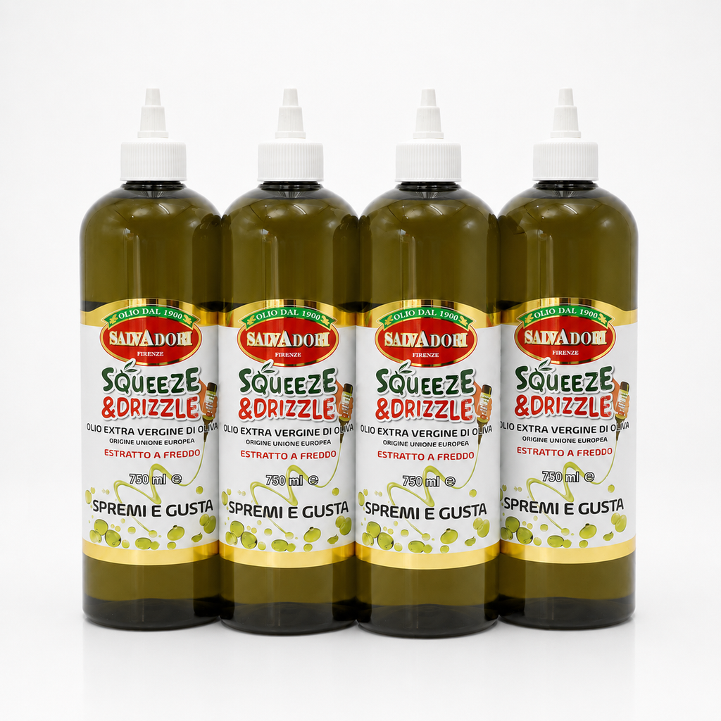 Olio EVO 750ml Squeeze & Drizzle – Condimento Pratico per Insalate, Pizza, Carne e Pesce